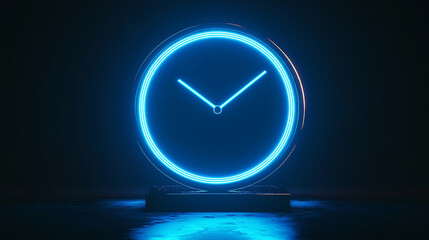A glowing silhouette of a futuristic digital clock with light effects  clock face glows with warm light 