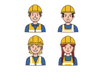 Cartoon construction workers with hard hats