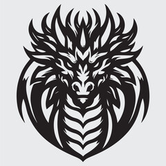 Green dragon head front view logo. stock illustration