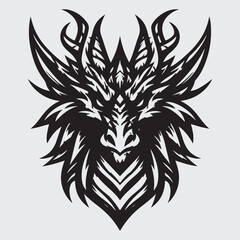 Green dragon head front view logo. stock illustration