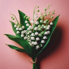 Brins de muguet isolés sur fond rose, fête des travailleurs et fête du travail du premier mai