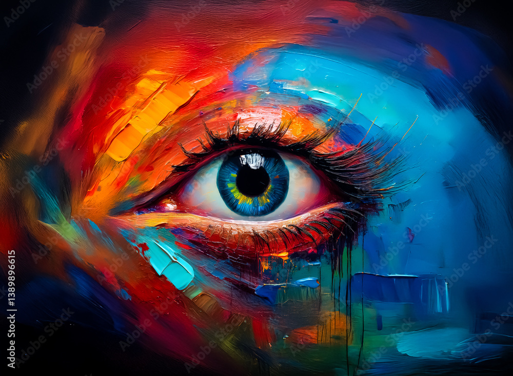 Aufkleber An abstract, eye-centric artwork, a vibrant expression of vision and perception, using bold colors and brushstrokes that depict the intricacy of sight. Hints of emotion and depth are captured within t
