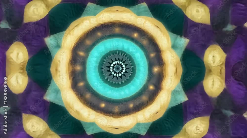 Poster abstract mandala pattern in vibrant colors with intricate geometric designs and symmetrical shapes