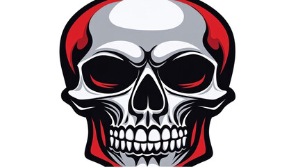 Detailed Skull Illustration In Red Black And White Isolated On Transparent Background