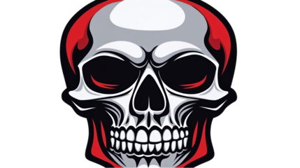 Detailed Skull Illustration In Red Black And White Isolated On Transparent Background