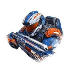 Naklejka premium Digital Illustration of Futuristic Soldier Armor with Blue and Orange Colors