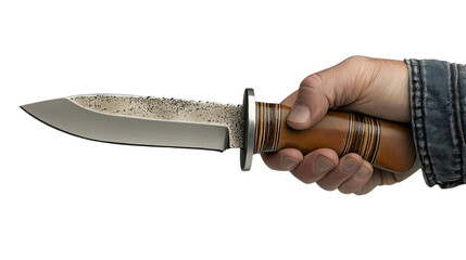 A person holding a knife in a culinary setting emphasizing the importance of precision and skill in food preparation, isolated a transparent background.