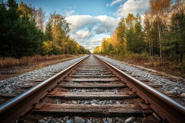 Fototapeta premium Autumn Railroad Through Woods
