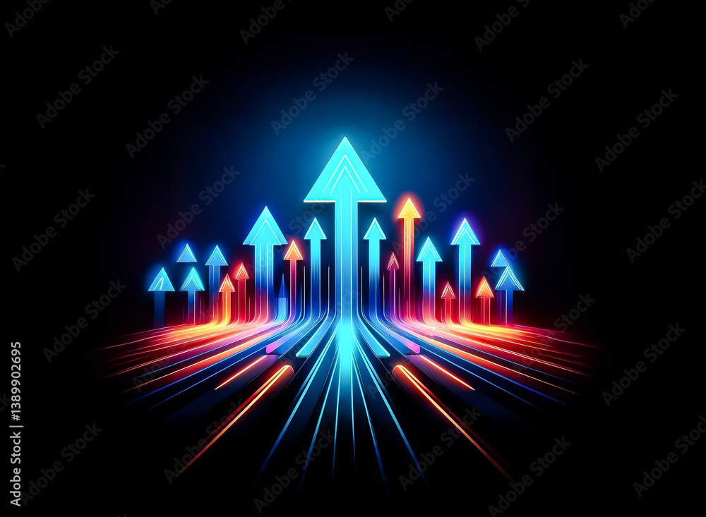 Poster arrows pointing upward, with a mix of vibrant blue and red colors, represent growth and progress. th