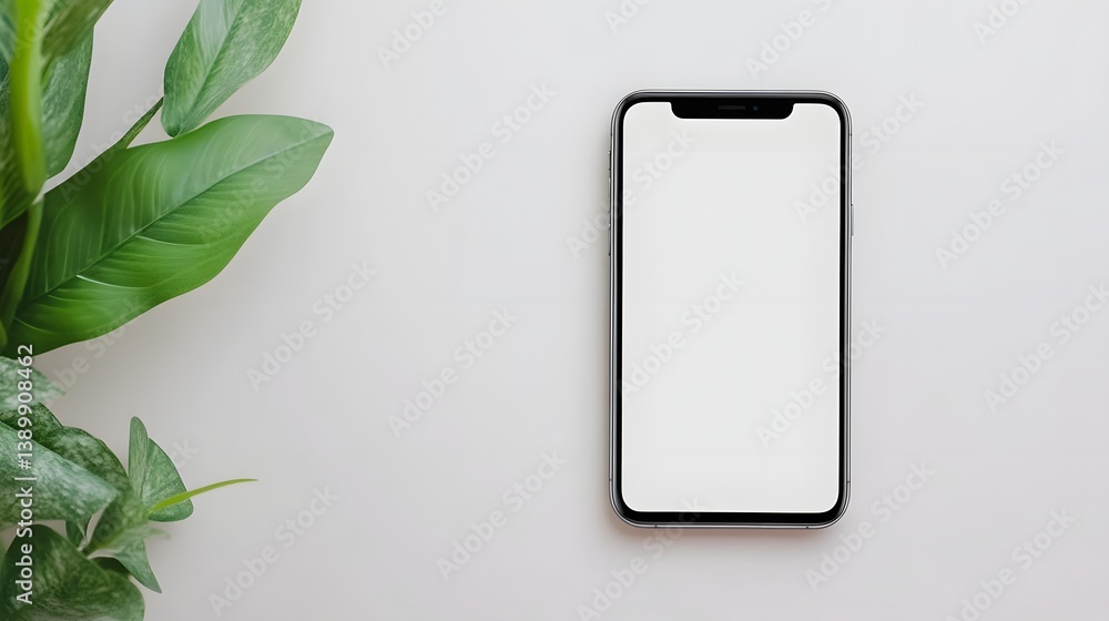 Poster minimalist workspace setup with laptop and smartphone in clean, modern style