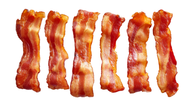 Crispy bacon strips delicious pork breakfast food isolated on transparent background