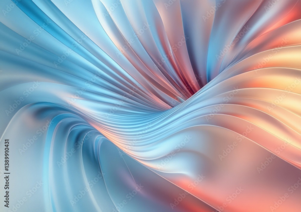 Poster futuristic abstract design with fluid curves and soft pastel colors in light refraction background