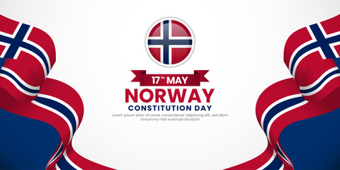 Norway flag ribbon for norway Independence Day on white background
