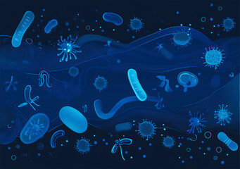 3D rendering of an extreme close-up view of an abstract background with a virus cell.
