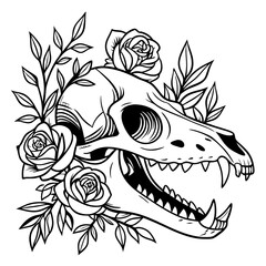 Animal Skull and Flowers Vector