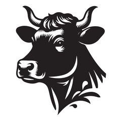 Cow head silhouette vector illustration on white background.