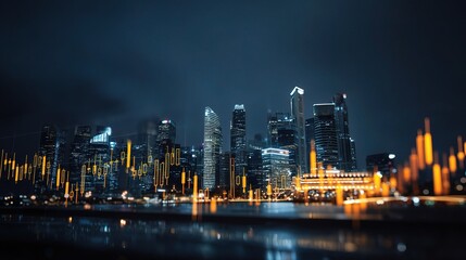 Obraz premium Nighttime Trading Graph Overlay on Singapore Cityscape