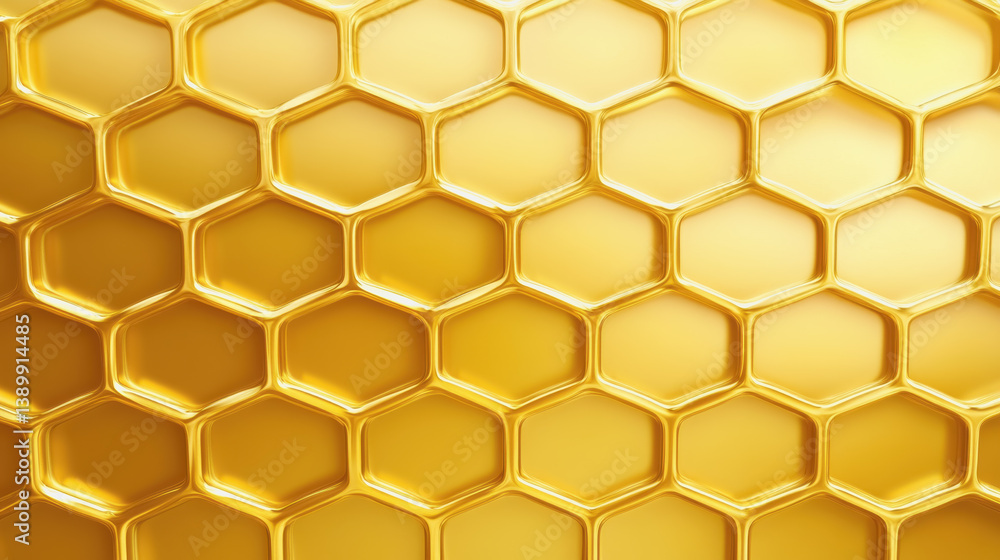 Aufkleber detailed view of a honeycomb pattern with honey dripping from hexagonal cells creating a rich, textu
