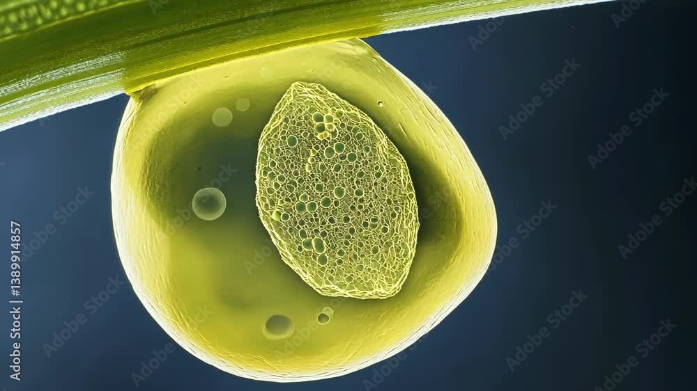 Poster microscopic view of pollen grain illustrating intricate structures and details found in nature