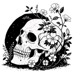skull with flowers