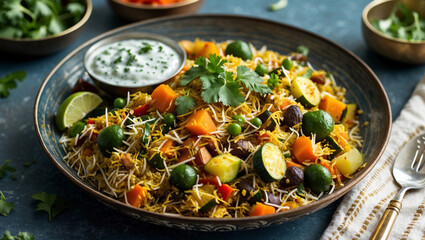 Delicious Vegetable Biryani With Yogurt And Fresh Herbs Indian Cuisine