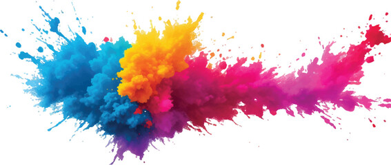 A Brilliant Watercolor Explosion Featuring Bright, Bold Splashes and Brush Strokes in Vivid Aquarelle Hues, Creating a Stunning Abstract Painting with Splatter Effects on White.
