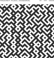 Truchet Tile Pattern Diagonal Black and White Geometric Design