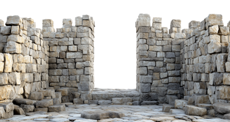 Stone castle walls with rugged texture create historic and imposing atmosphere. ancient architecture features large, uneven stones, forming sturdy and defensive structure