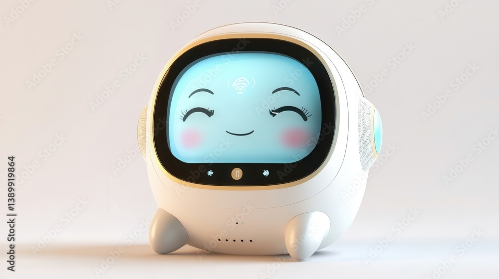 Poster a friendly looking robot with a smiling face on its screen