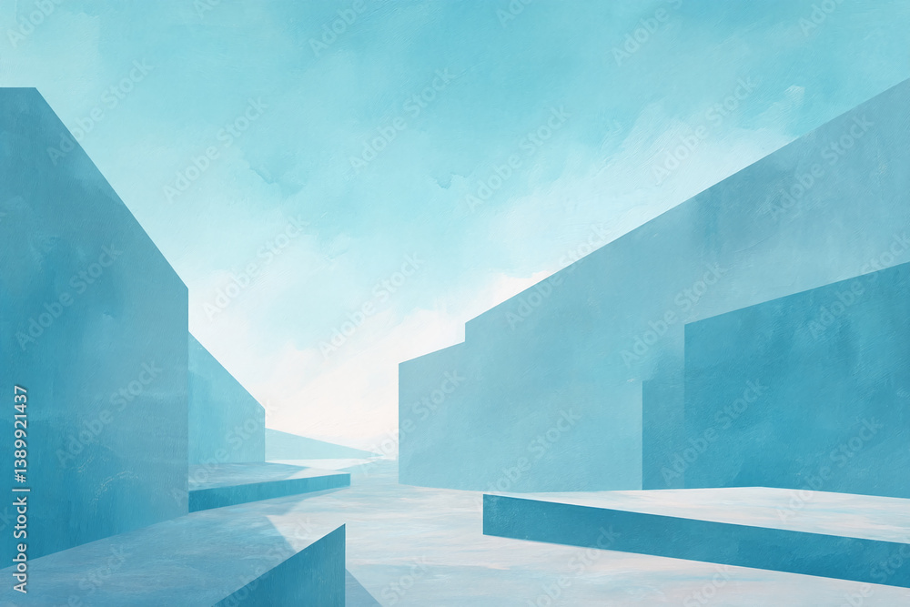 Aufkleber abstract image of light-blue geometric shapes creating a minimalist showcase scene, suggesting seren