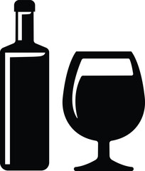 Wine bottle and glass icon in flat set. isolated on transparent background.