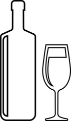 Wine bottle and glass icon in line set. isolated on transparent background