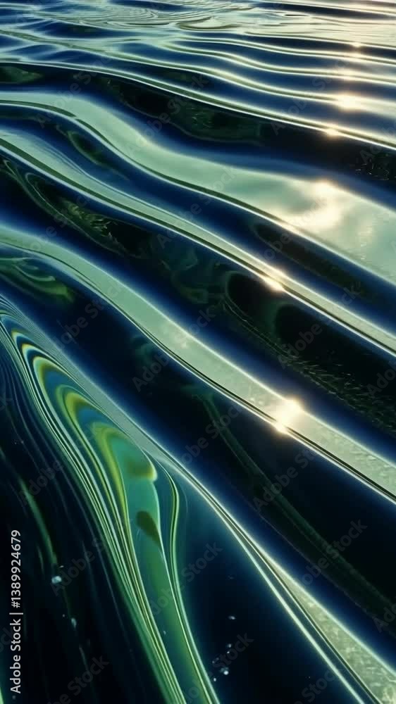 Poster water surface reflecting sunlight with gentle waves creating a mesmerizing pattern at a peaceful lak
