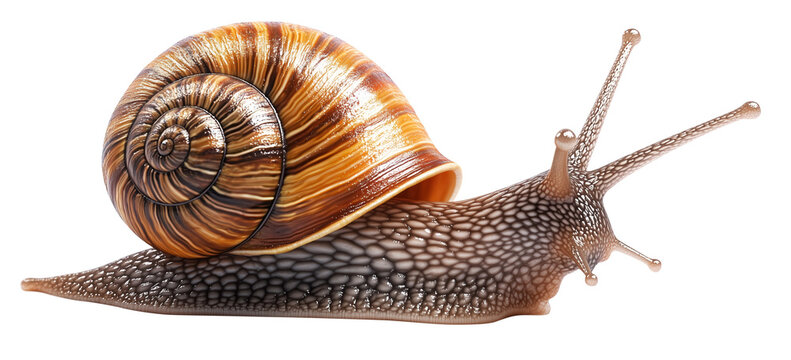 snail with beautifully patterned shell and textured body is shown in this image, highlighting its intricate details and natural beauty - Powered by Adobe