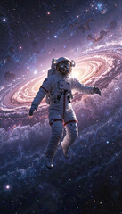 Astronaut Floating in Space Galaxy Background Cosmic Exploration Spacewalk