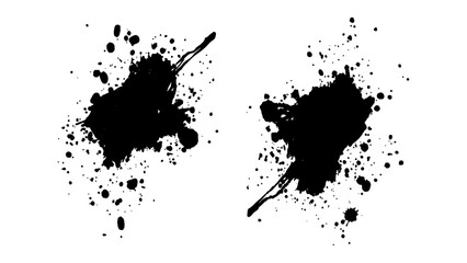 Black ink splatter, black paint, ink brush strokes, brushes, lines, grungy. Dirty artistic design. Black paint splash isolated on transparent background. 