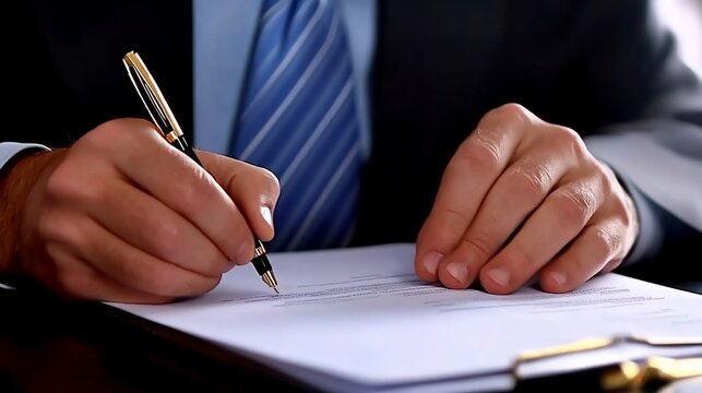 Close-up on Business Professional Signing Contract with Fountain Pen Elegantly