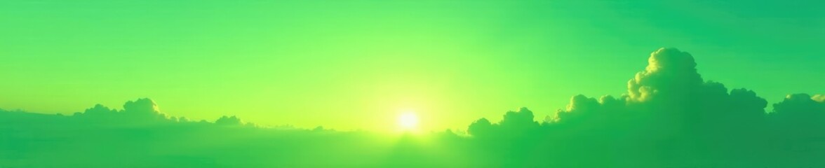 Obraz premium Green striped clouds in a light green sky at sunset, sky, atmospheric, clouds