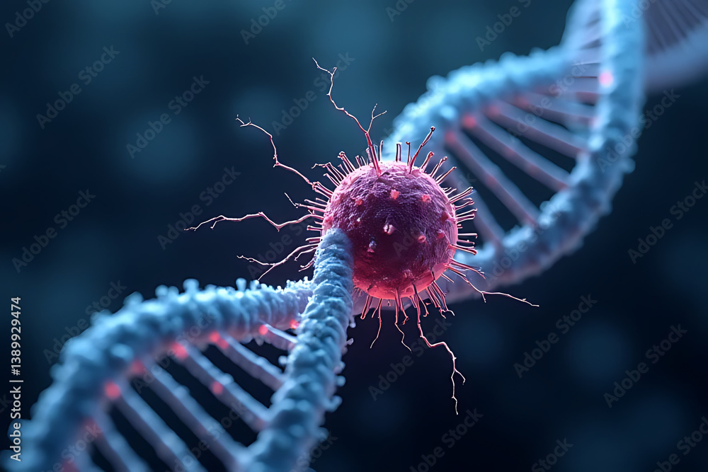 Aufkleber cellular division event dna and cancer interaction in microscope view scientific visualization