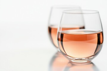 Glasses with pink wine on white background