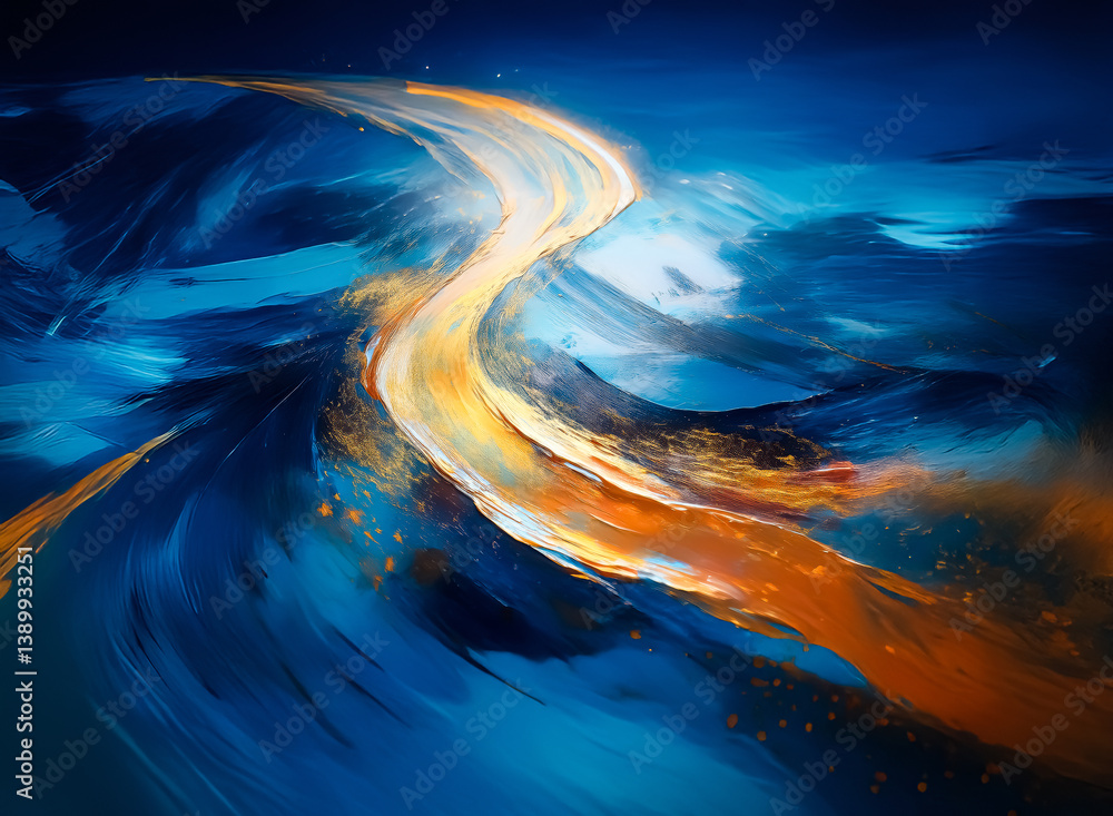 Leinwandbilder a vibrant abstract artwork, with hints of flow and movement. it features a winding golden pathway ag
