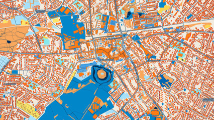 Obraz premium Colorful Delmenhorst Street Map with Labels and Buildings