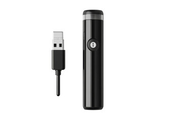 Sleek Black USB Rechargeable Device with Minimalist Design on White Background
