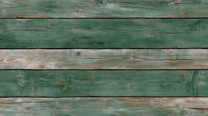 Obraz premium A textured wooden surface with green and brown hues, showcasing weathered planks arranged horizontally, evoking a rustic and natural feel.