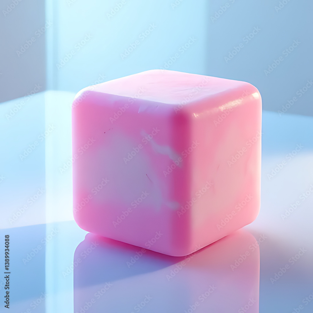Poster dynamic pink cube display studio setting digital art minimalist aesthetic close-up perspective