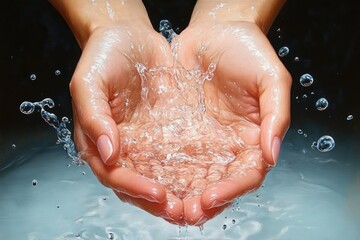 Fototapeta premium Hands under Running Water in Sink for Cleaning and Hygiene