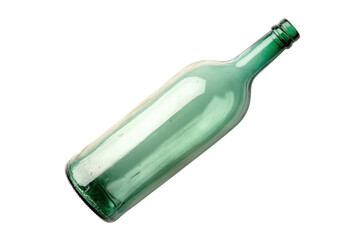 Old green glass bottle vintage feel white background studio shot dusty antique bottle glass texture