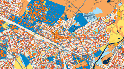 Colorful Troisdorf Street Map with Labels and Buildings