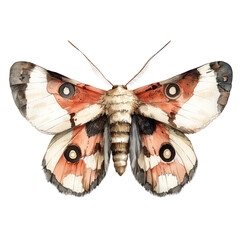 A captivating watercolor painting of a detailed moth. The moth exhibits intricate patterns and hues that showcase the beauty of nature