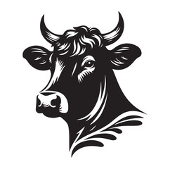 Cow head silhouette vector illustration on white background.